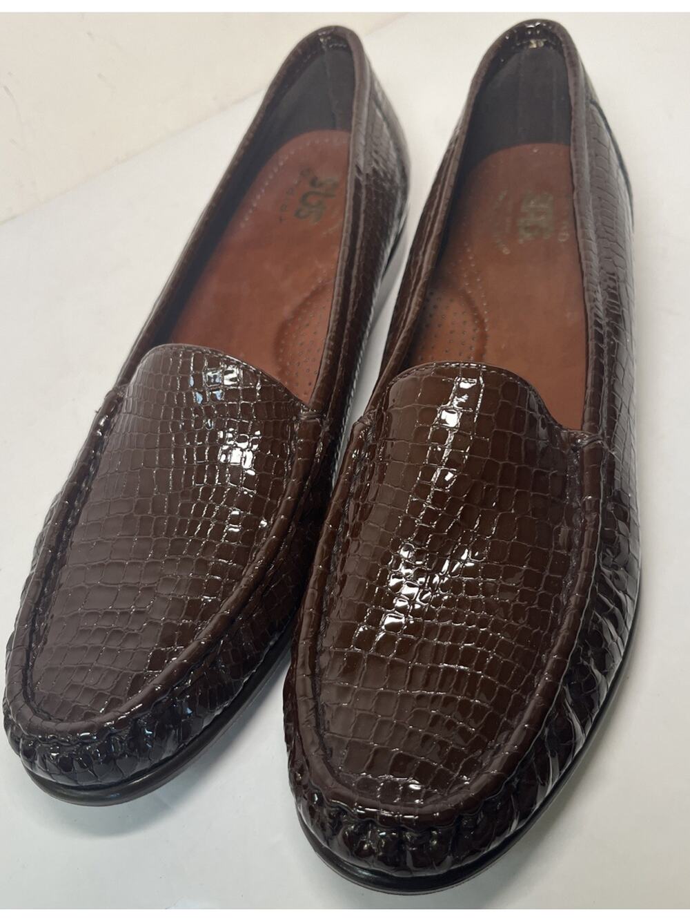 SAS Tripad Comfort Brown Croc Embossed Leather Comfort Loafers Womens 11.5 N